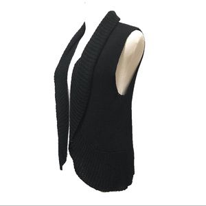 Knit Cardigan Black Stretch Sleeveless Open Office